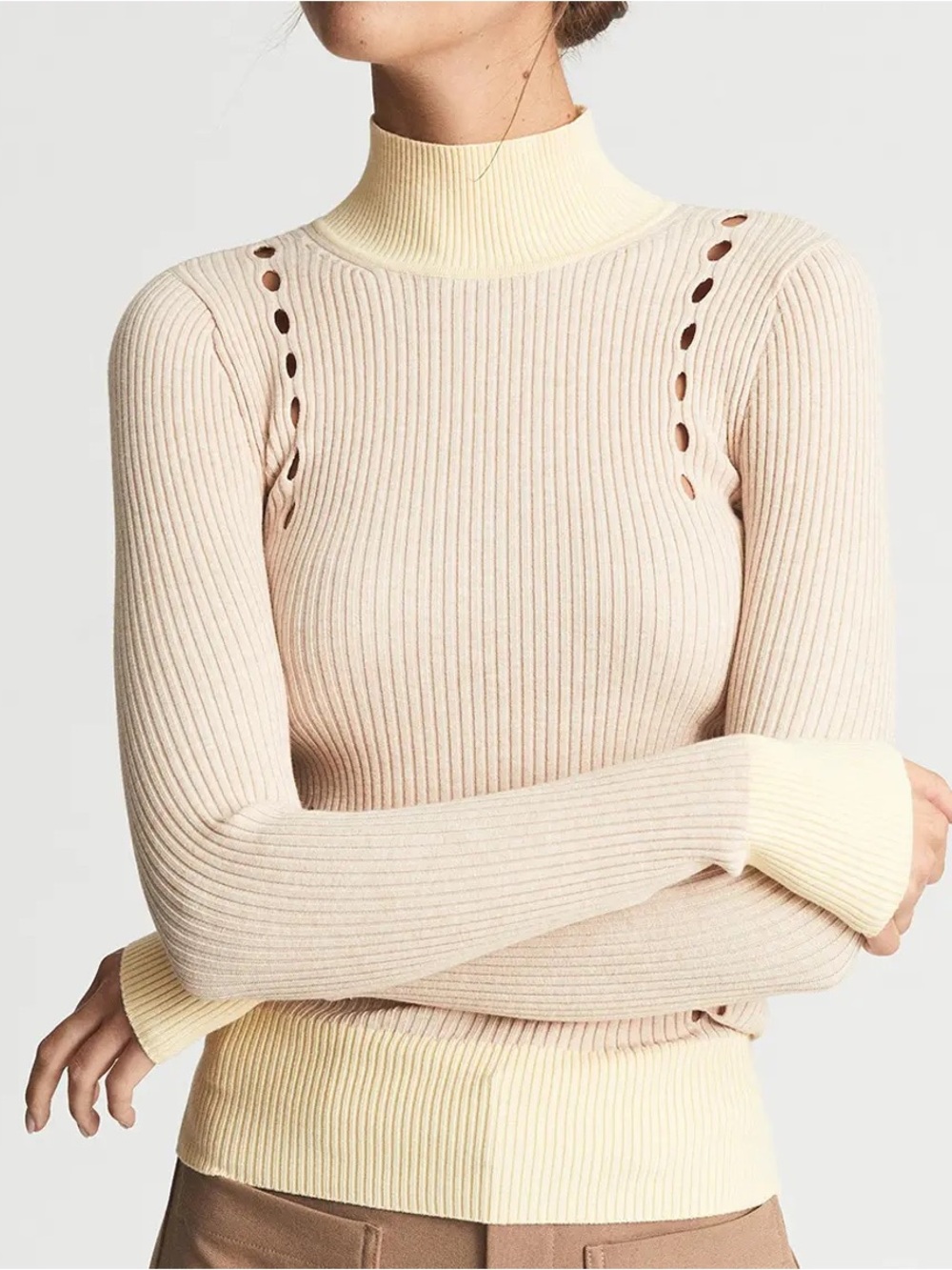 Reiss Pale Yellow Ribbed Turtleneck Sweater with Pale Yellow Accents